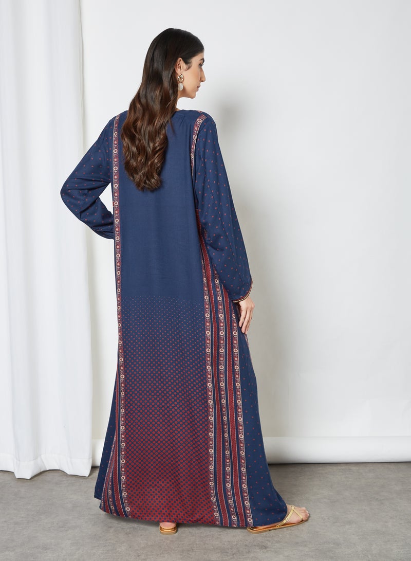 Embroidered Stylish Jalabiya Blue/Red