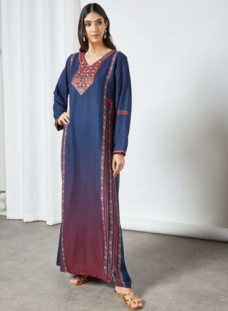 Embroidered Stylish Jalabiya Blue/Red