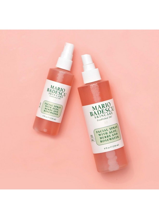 Mario Badescu Facial Spray with Aloe, Herbs and Rose Water for All Skin Types, Face Mist that Hydrates, Rejuvenates & Clarifies, 8 & 4 FL OZ Combo