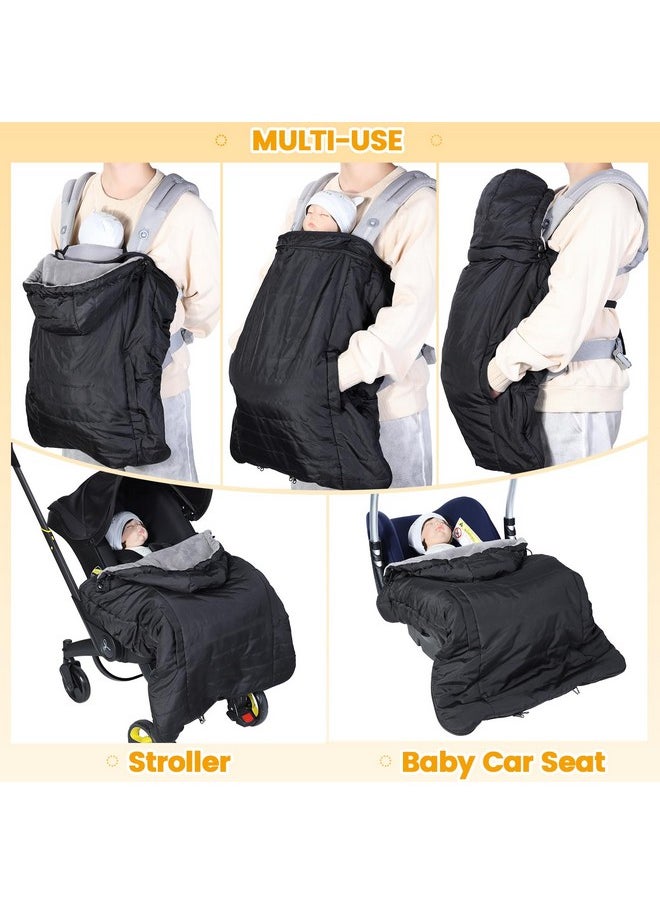 Orzbow Winter Baby Carrier Cover with Detachable Hood, Waterproof & Windproof, Universal for Baby Carriers and Baby Waist Stool, Baby Bunting Bag for Car Seats and Strollers with Storage Bag, Black