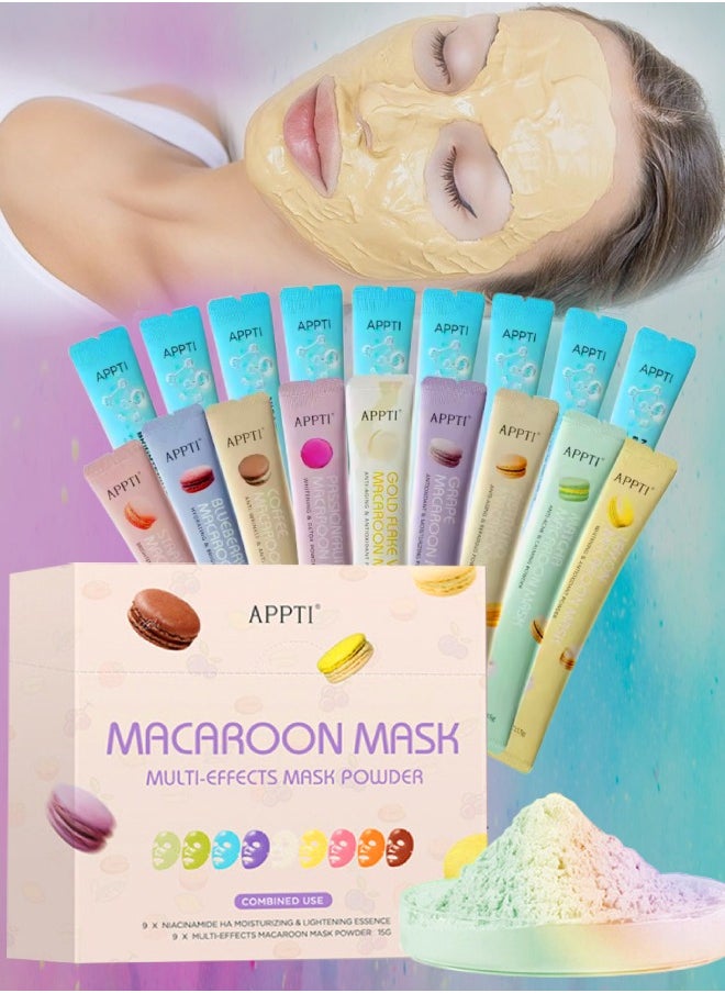 Macaroon Mask Multi Effects Mask Powder Peel Off Multiple Flavors Macaroon Mask for Face Care Home DIY Spa Ordinary Collagen Face Mask with HA and Niacinamide Moisturizing Face Mask Jelly Face Mask