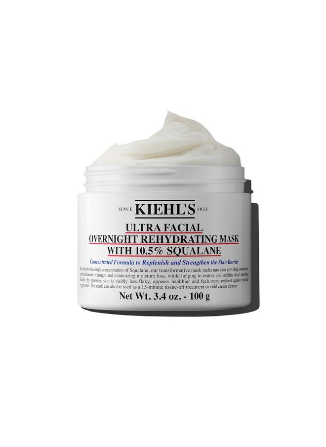 Kiehl's Ultra Facial Overnight Hydrating Face Mask with 10.5% Squalane, Deeply Hydrates Skin & Strengthens Moisture Barrier, Treats Dryness & Flaky Skin, Paraben-free, Fragrance-free - 3.4 fl oz