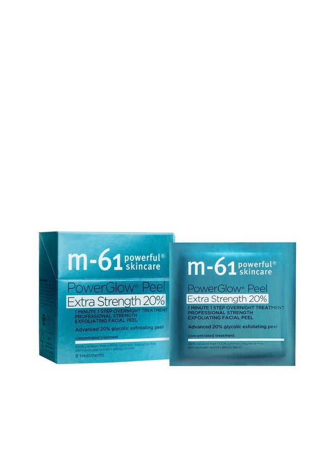 M-61 PowerGlow® Peel Extra Strength 20% - 8 Treatments - 1 minute, 1 step advanced 20% glycolic overnight exfoliating glow peel