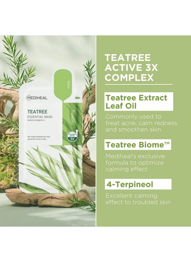 Mediheal Official Best Korean Sheet Mask - Tea Tree Essential Face Mask 4 Sheets Skin Soothing Treat Blemishes Sebum Control For All Skin Type