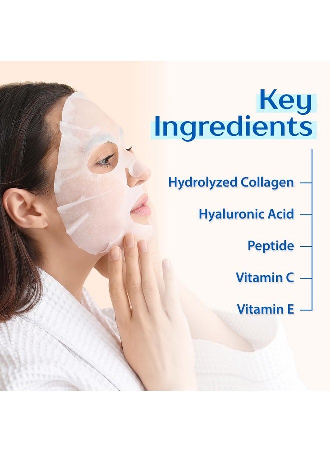 Ebanel 20 Pack Collagen Peptide Hydrating Face Masks, Instant Brightening Firming Anti Aging Face Sheet Masks, Moisturizing Spa Face Masks Skincare with Hyaluronic Acid, Vitamin C, Chamomile, Aloe