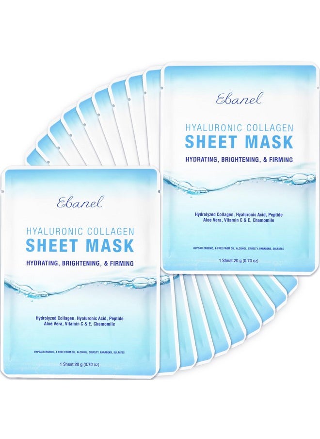 Ebanel 20 Pack Collagen Peptide Hydrating Face Masks, Instant Brightening Firming Anti Aging Face Sheet Masks, Moisturizing Spa Face Masks Skincare with Hyaluronic Acid, Vitamin C, Chamomile, Aloe