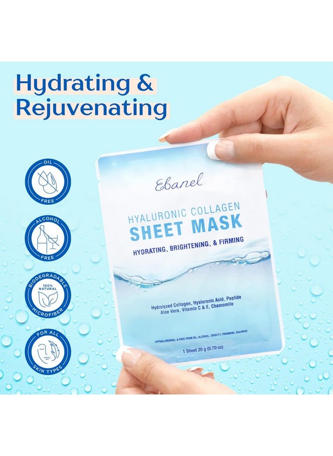 Ebanel 20 Pack Collagen Peptide Hydrating Face Masks, Instant Brightening Firming Anti Aging Face Sheet Masks, Moisturizing Spa Face Masks Skincare with Hyaluronic Acid, Vitamin C, Chamomile, Aloe