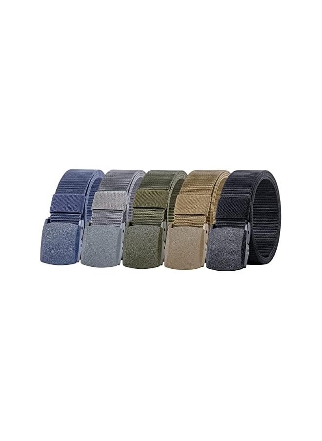 5 Pack Nylon Belts for Men with Webbing Canvas Outdoor Webbing with Plastic Buckle for Men's Father Boys Birthday Gifts (Black, Khaki, Army Green, Navy Blue, Grey)