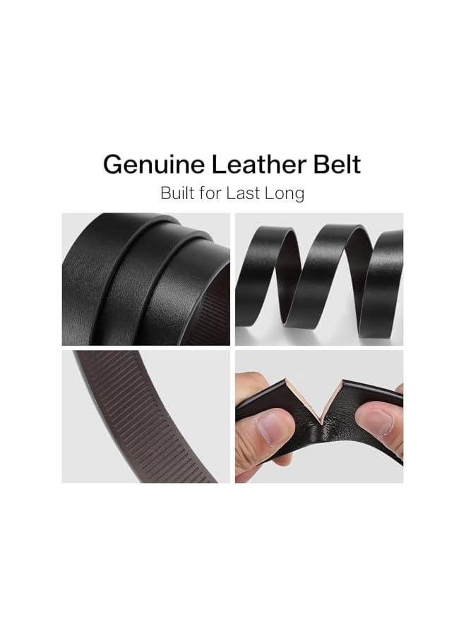 Leather Ratchet Belt for Men, Automatic Adjustable Click Buckle Belts, for Dress Casual Trim to Fit