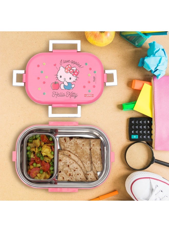 JAYPEE Missteel Hello Kitty Lunch Box Plastic with Inner Stainless Steel Lunch Box for Kids School Girls, Picnic Airtight Leak- Proof Tiffin Box 650 ml,Pink