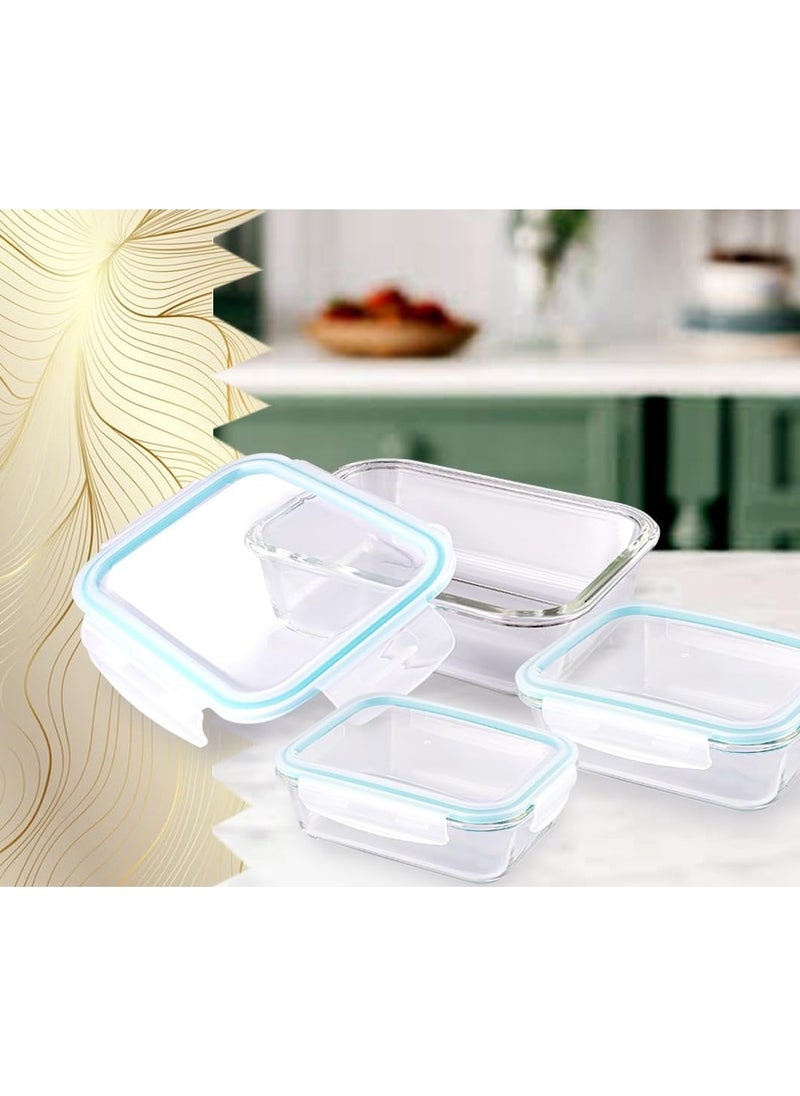 Classic Rectangle Lunch Box with Locking Lid Borosilicate Glass Lunch Box Fridge Organizer Microwave & Freezer Safe Set of 3