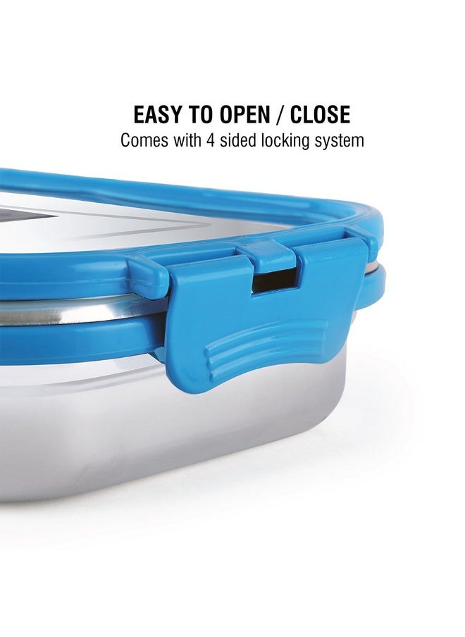 CELLO Click it Steel Insulated Lunch Box, Medium, 925ml, Blue | 2 Container Tiffin for Adults | Snacks Tiffin for Kids with Veg Box | Leak-Proof & Unbreakable Lid | Ideal for Office, School, College