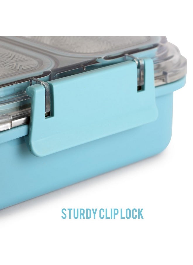 CELLO Tri Lunch Insulated Lunch Box | Inner Stainless Steel Compartment | Silicon Seal in The Lid with with 4 Sided Click Locks | Ideal for College,Office, Outdoor Activities | Light Blue | Set of 1