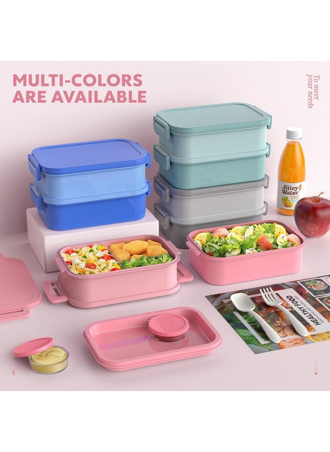 Jelife Bento Lunch Box for Adults - 3 Layers Leak-Proof Stackable Bento Box for Adults, 72oz Large-Style All-in-One Adult Lunchbox Bento Box with Utensil Accessories for Dining Out,Work, Pink