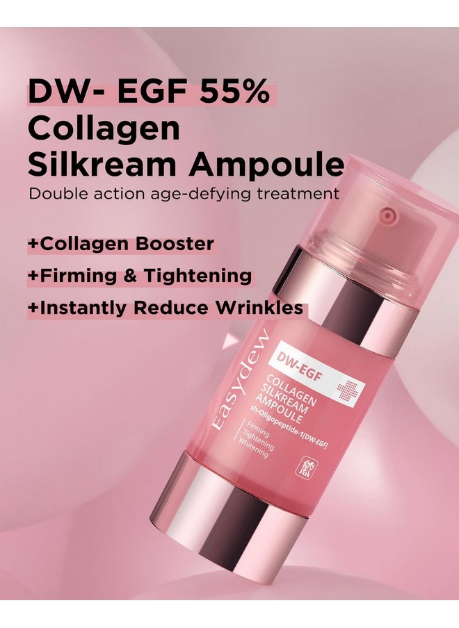 Dw-Egf 55% Collagen Silkream Ampoule- Korean Facial Serum For Firmness & Elasticity With Egf Peptides, Amino Acids - Day & Night Age-Defying Silky Smooth Skincare, 1.86Oz.