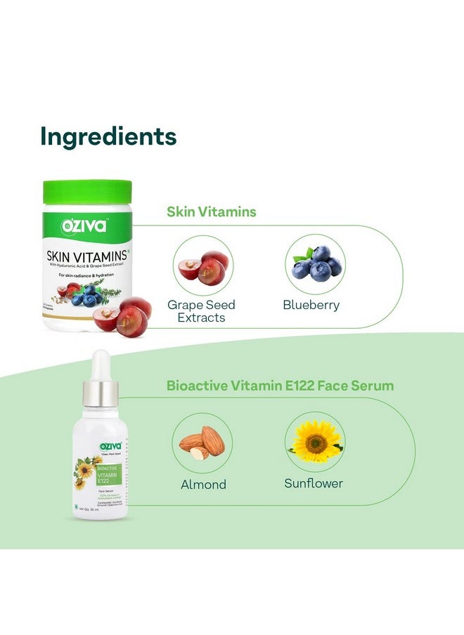 OZiva Daily Skin Care Combo Pack - Skin Vitamins + Bioactive Vitamin E122 Face Serum With Hyaluronic Acid for Hydration & Radiant Skin