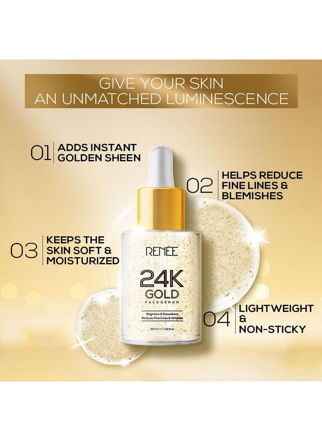 24K Gold Serum, Delivers Instant Golden Glow, Reduces Fine Lines & Blemishes, Hydrates & Plumps Skin, Lightweight & Non-Sticky, Dewy Finish, Blend Of 24-Karat Gold Flakes, For All Skin Type 30Ml