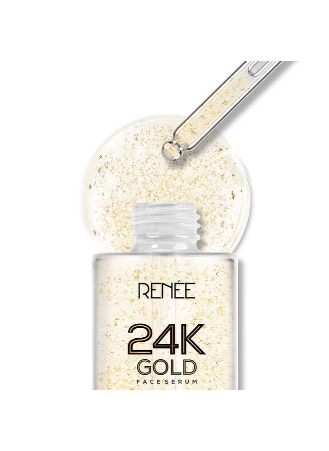 24K Gold Serum, Delivers Instant Golden Glow, Reduces Fine Lines & Blemishes, Hydrates & Plumps Skin, Lightweight & Non-Sticky, Dewy Finish, Blend Of 24-Karat Gold Flakes, For All Skin Type 30Ml