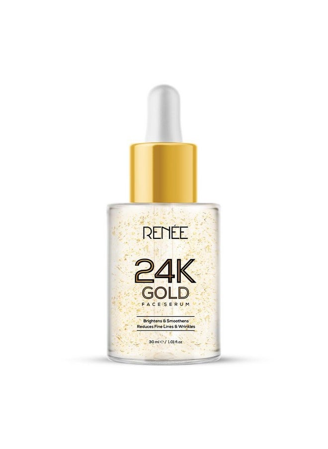 24K Gold Serum, Delivers Instant Golden Glow, Reduces Fine Lines & Blemishes, Hydrates & Plumps Skin, Lightweight & Non-Sticky, Dewy Finish, Blend Of 24-Karat Gold Flakes, For All Skin Type 30Ml