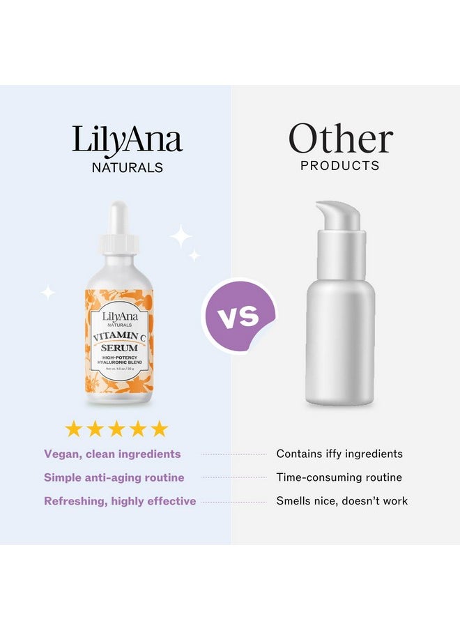 LilyAna Naturals Vitamin C Serum for Face - Face Serum with Hyaluronic Acid and Vitamin E, Anti Aging Serum, Reduces Age Spots and Sun Damage, Promotes Collagen and Elastin (Double Pack)