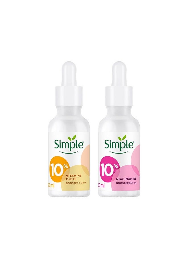 Simple Booster Serum 10% Niacinamide Provides Even Skin Tone 30 ml & With 10% Vitamin C+E+F for Youthful Glowing Skin, Light Weight, 30 ml