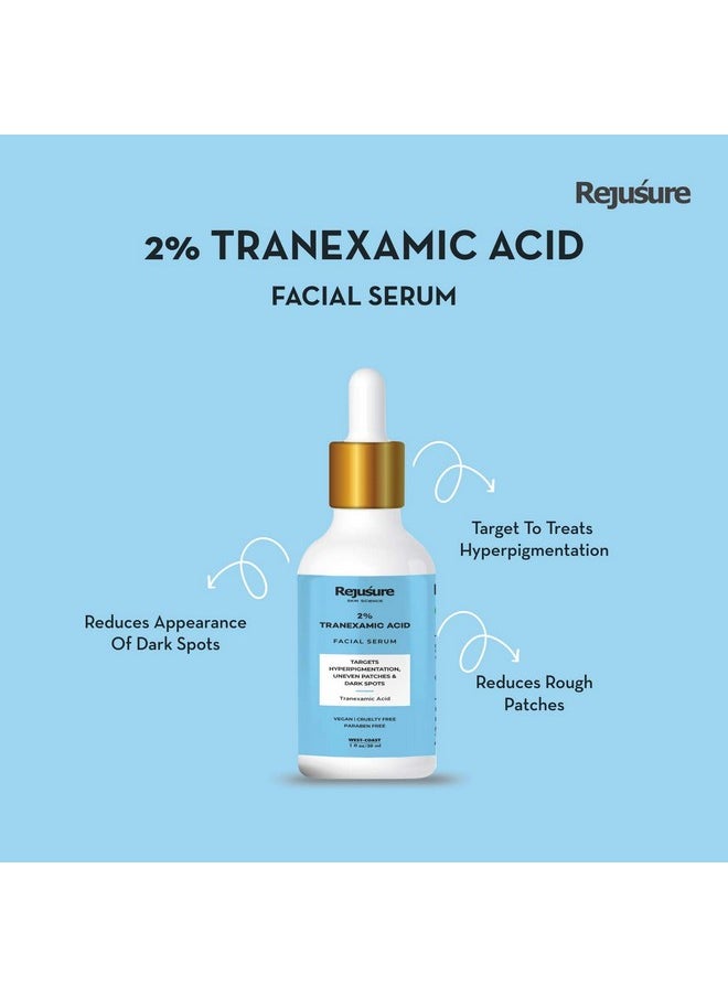 Rejusure Tranexamic Acid 2% Face Serum for Hyperpigmentation, Uneven Patches & Dark Spots - 30ml (Pack of 2)