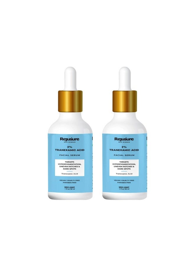 Rejusure Tranexamic Acid 2% Face Serum for Hyperpigmentation, Uneven Patches & Dark Spots - 30ml (Pack of 2)