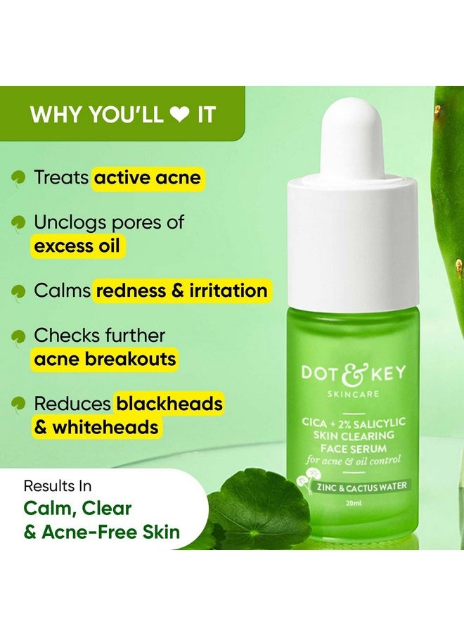 Dot & Key 2% Salicylic Acid + Cica Anti Acne Serum with Zinc | Salicylic Acid Serum for Acne and Dark Spots | Serum for Oily Acne Prone Skin & Sensitive Skin | Oil-Free & Non Comedogenic | 30 ml