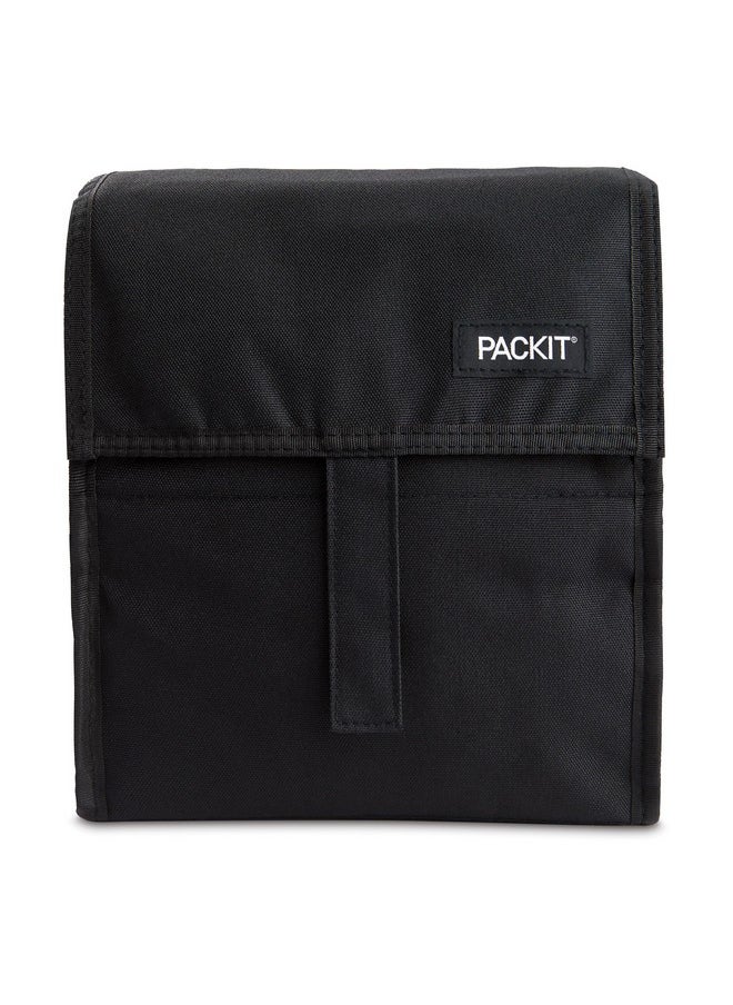 PackIt Freezable Lunch Bag, Black, Built with EcoFreeze Technology, Foldable, Reusable, Zip and Velcro Closure with Buckle Handle, Perfect for School and Office Lunches