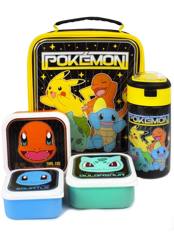 Pokemon Lunch Bag 5 Piece (Food Bag Water Bottle 3 Snack Pots) One Size