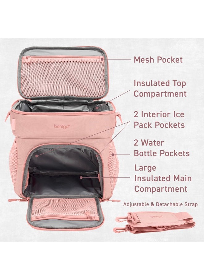 Bentgo Prep Deluxe Insulated Multimeal Bag - Lunch Box Bag, Holds 5 Meals, Premium Insulation up to 8 Hrs, Durable, Water-Resistant - Large Capacity For Adult Meal Prep (Blush)