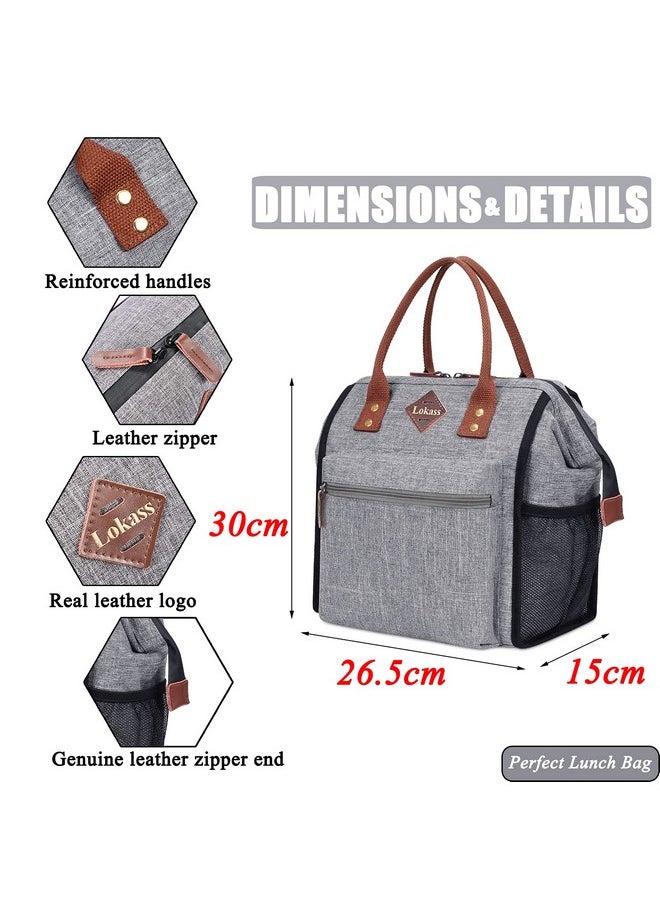 LOKASS Leak-proof Lunch Box for Women Insulated Lunch Cooler Bag Thermal Lunch Tote with Removable Shoulder Strap for Men Adults Large Picnic Bag for Office Work Outdoor, Grey