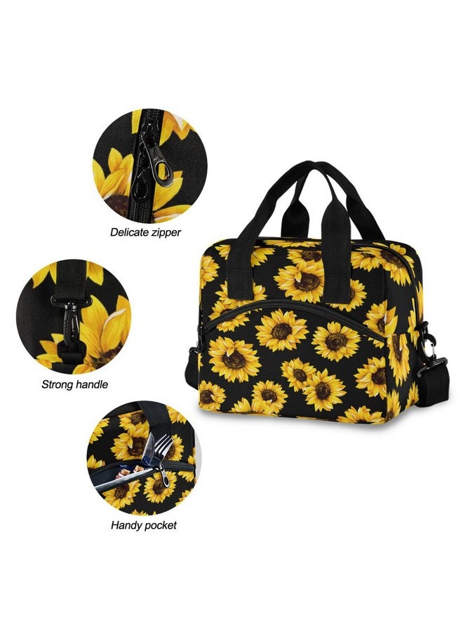 Qilmy Sunflower Lunch Bag Insulated Cooler Lunch Tote Bag with Adjustable Shoulder Strap for Office Work School Picnic Travel