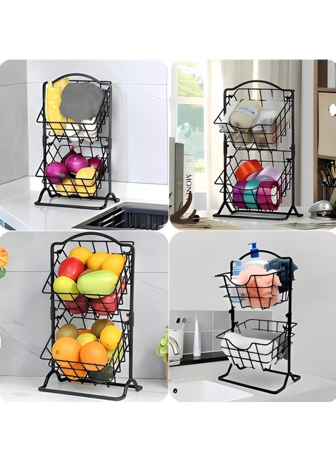 2 Tier Metal Fruit Basket Kitchen Countertop Storage Vegetable Basket Stand,Detachable Produce Basket,Storage Holder For Multipurpose Wire Basket Hanging,Farmhouse Kitchen Tiered Organizer