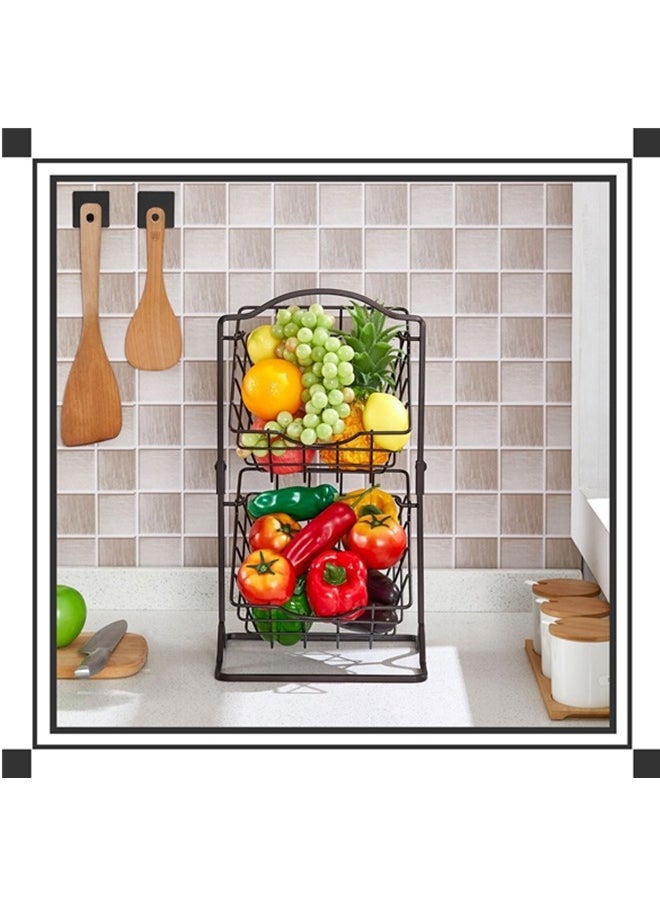 2 Tier Metal Fruit Basket Kitchen Countertop Storage Vegetable Basket Stand,Detachable Produce Basket,Storage Holder For Multipurpose Wire Basket Hanging,Farmhouse Kitchen Tiered Organizer