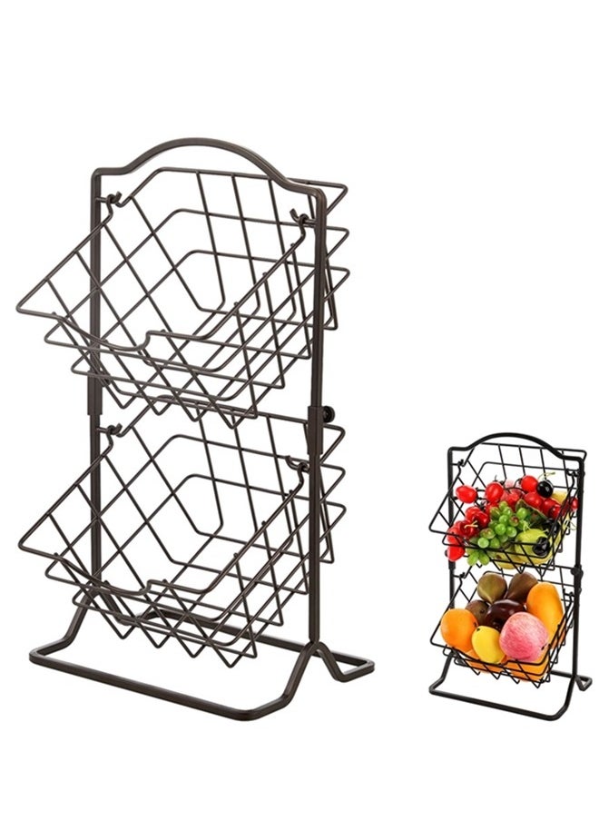 2 Tier Metal Fruit Basket Kitchen Countertop Storage Vegetable Basket Stand,Detachable Produce Basket,Storage Holder For Multipurpose Wire Basket Hanging,Farmhouse Kitchen Tiered Organizer