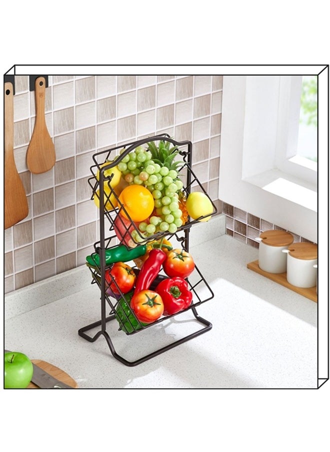 2 Tier Metal Fruit Basket Kitchen Countertop Storage Vegetable Basket Stand,Detachable Produce Basket,Storage Holder For Multipurpose Wire Basket Hanging,Farmhouse Kitchen Tiered Organizer