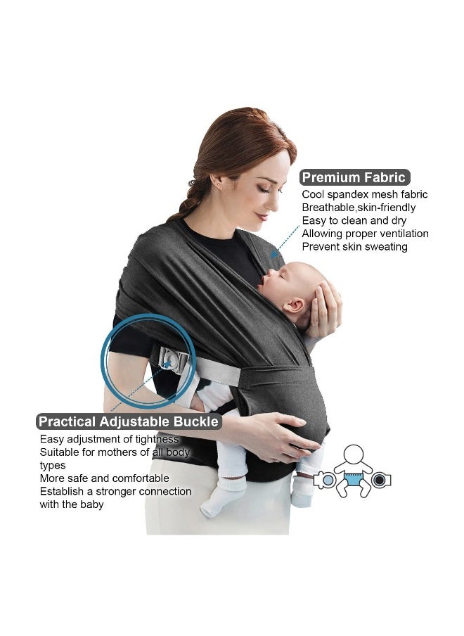 Baby Wrap Carrier Slings, Adjustable Baby Carrier Newborn to Toddler Original Stretchy Infant Sling, Perfect for Newborn Babies and Children up to 35 lbs (Dark Grey)