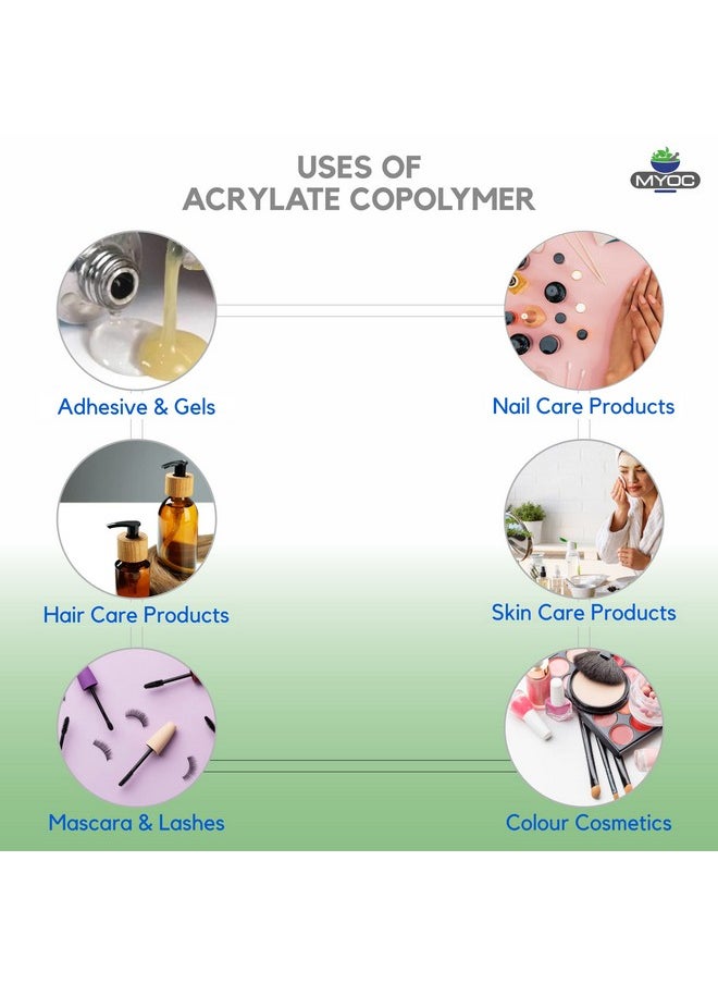 Myoc Acrylate Copolymer Pure Powder, Non-GMO, Cosmetic Grade| Skin Care, Hair Care | Used in Shampoo, Emulsion, Face Wash, Gel, Nail Products (100 g (Pack of 1))