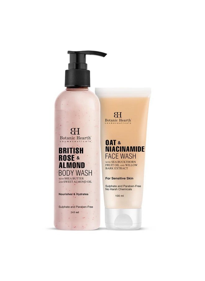 Botanic Hearth Oat & Niacinamide Face Wash and British Rose & Almond Body Wash (Pack of 2) for Men and Women