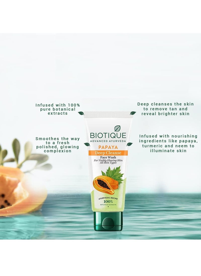 Biotique Papaya Deep Cleanse Face Wash | Gentle Exfoliation | Visibly Glowing Skin | 100% Botanical Extracts| Suitable for All Skin Types | 2x100ml