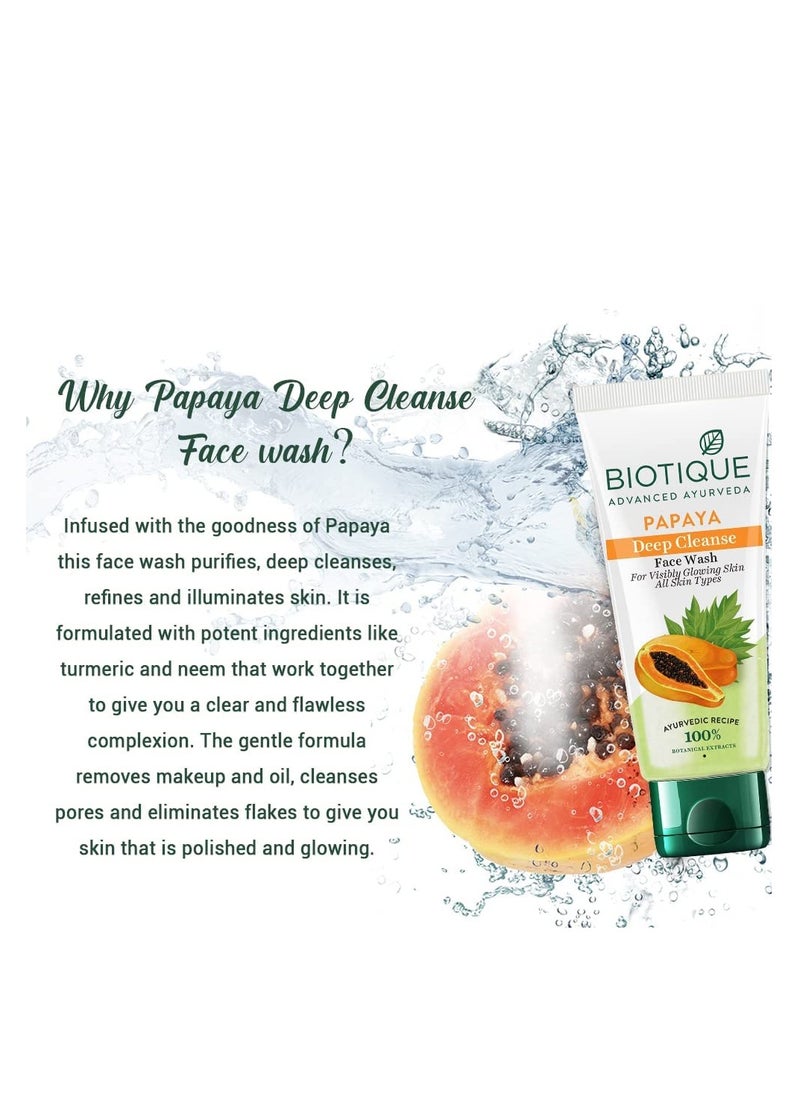 Biotique Papaya Deep Cleanse Face Wash | Gentle Exfoliation | Visibly Glowing Skin | 100% Botanical Extracts| Suitable for All Skin Types | 2x100ml