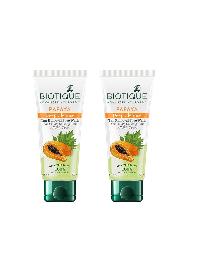 Biotique Papaya Deep Cleanse Face Wash | Gentle Exfoliation | Visibly Glowing Skin | 100% Botanical Extracts| Suitable for All Skin Types | 2x100ml