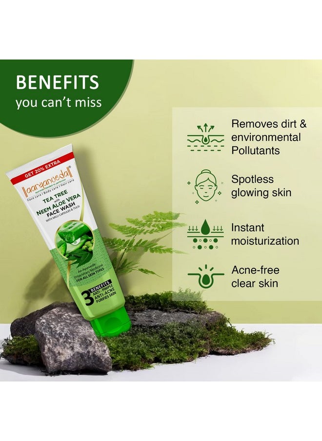 Aryanveda Tea Tree Face Wash Neem & Aloe Vera Extracts, 120ml And Sunscreen Lotion SPF 50, (60gm)