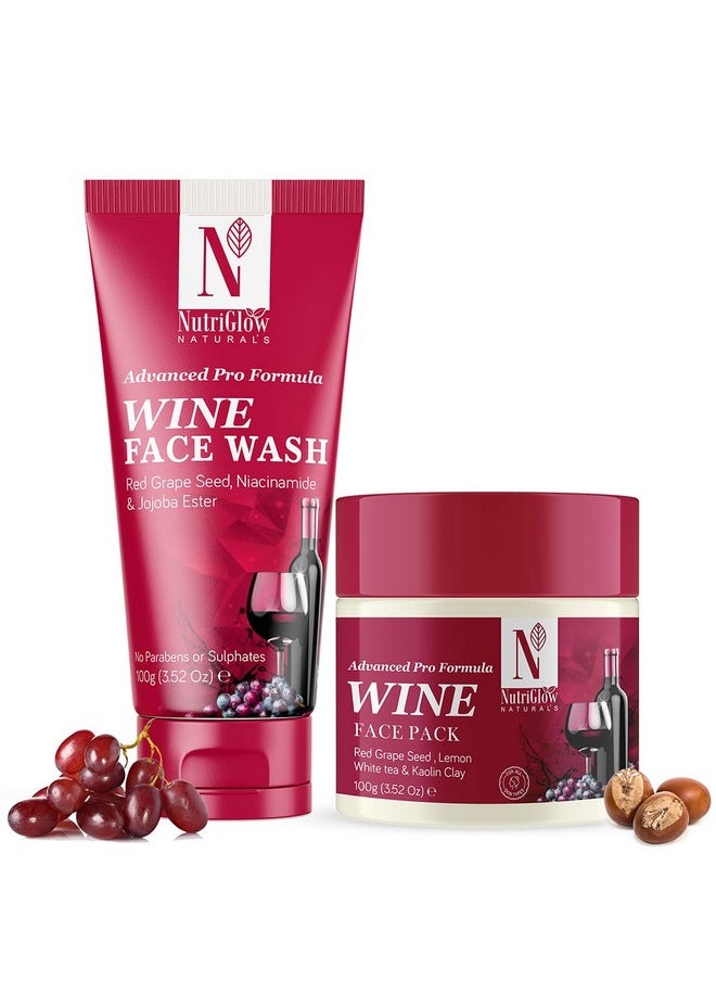 NutriGlow NATURAL'S Wine Face Wash (100gm) & Wine Face Pack (100gm) for Youthful Glow