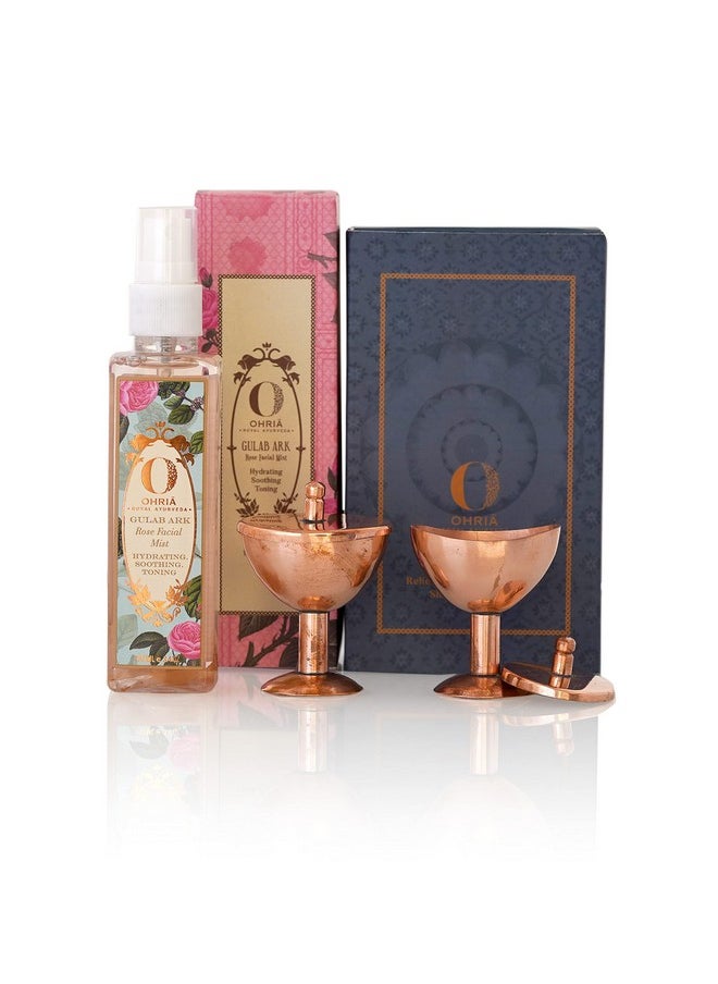 Ohria Ayurveda Pure Copper Eye Wash Cups: Netra Shudhi With Rose Facial Mist 100ml