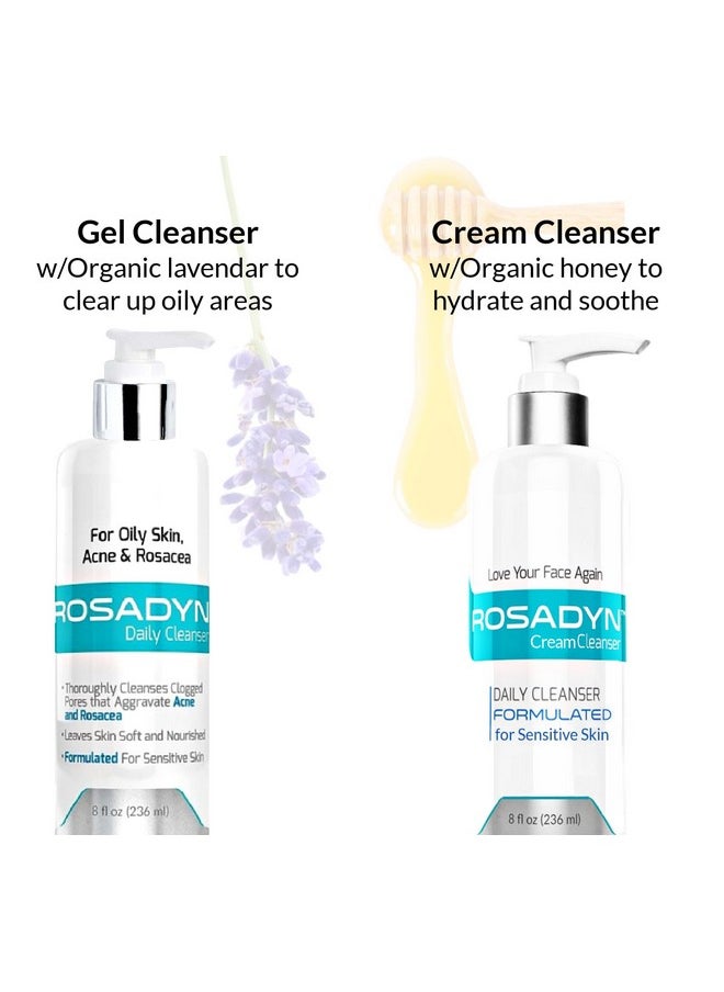 Cream And Gel Cleanser Set For Combination Skin | Gentle Non-Drying Cream Wash And Clarifying Gel Cleanser For Oily Spots