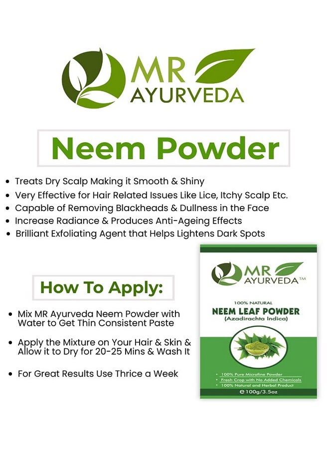 MR Ayurveda 100% Natural Neem Powder | Neem Powder for Face | Neem Powder for Hair | Neem Powder for Skin | Neem Powder for Face Pack | No Added Chemicals - Set of 2 (200 Grams)