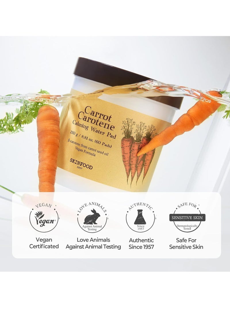 Carrot Carotene Calming Water Pad 250g 8 81 oz 60 Sheets Redness Relief Soothing Facial Toner Pads for Sensitive Skin Cruelty Free Valentine Day Gift