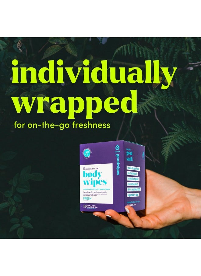 Goodwipes Body Wipes - Really Big, All Over Wipes with Aloe - Plant Based + Hypoallergenic - Wipe Away Sweat and Odor, for Face and Body - V. Fresh, 10 Wipes